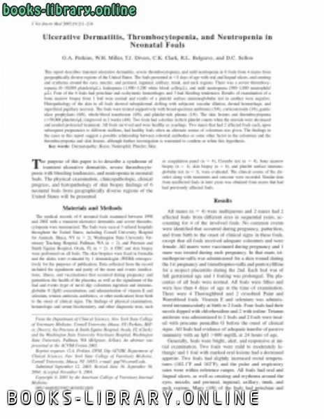 كتاب Ulcerative Dermatitis Thrombocytopenia and Neutropenia in Neonatal Foals p 211216  pdf