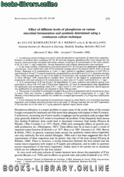 قراءة كتاب Effect of different levels of phosphorus on rumen microbial fermentation and synthesis determined using a continuous culture technique pdf