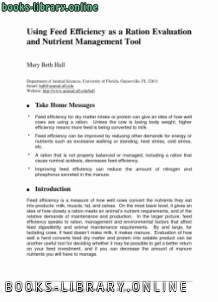 كتاب Using Feed Efficiency as a Ration Evaluation and Nutrient Management Tool لغير محدد