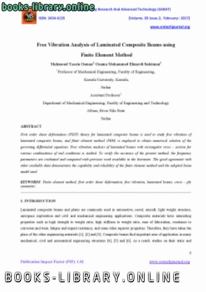 تحميل و قراءة كتاب Free Vibration Analysis of Laminated Composite Beams using Finite Element Method pdf